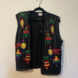 Bobbie Brooks Vintage Black Knit Vest with Embroidered Accents